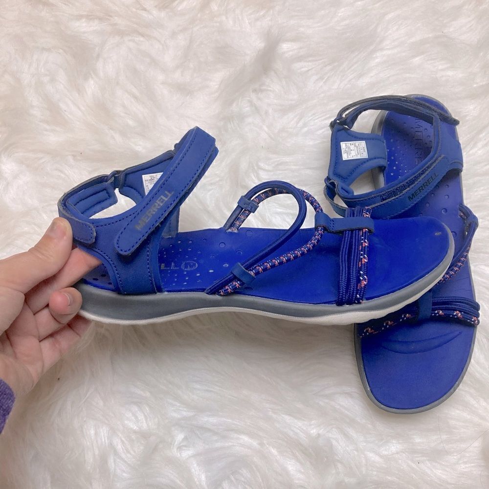 Merrell Sodalite Sunstone Cush Velcro Bungee Strap Outdoor Hiking Sandal in blue